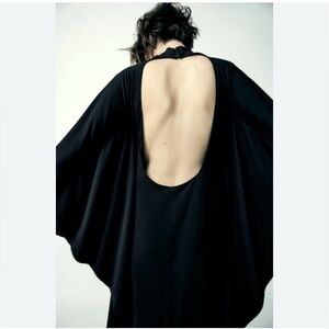 Zara M Limited Edition Black Backless Dress Long cape style with batwing sleeve.